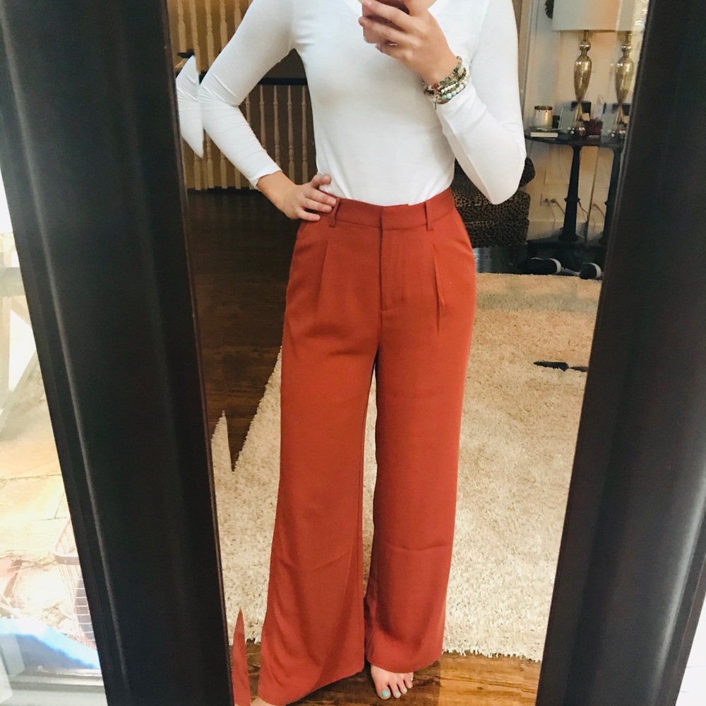 Leith, Burnt Orange Pleated High Rise Pants
